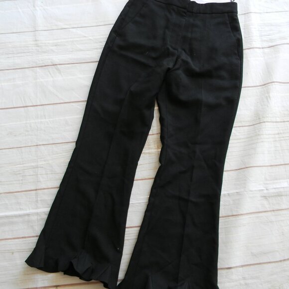 STELLA MCCARTNEY BLACK WOOL/MOHAIR PANTS RUFFLE HEM FLAT FRONT SZ IT 40 (4) - Picture 1 of 6